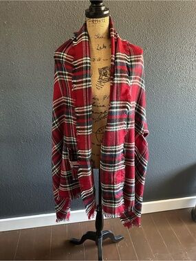 Grace & Lace Red Plaid Pocket Poncho Scarf Wrap One Size